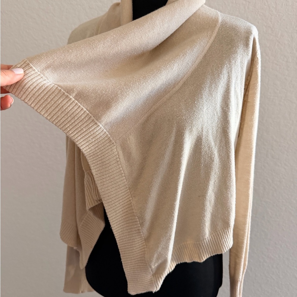 Forever 21 Beige Waterfall Knit Cardigan Draped Open Front Chic - Picture 6 of 10